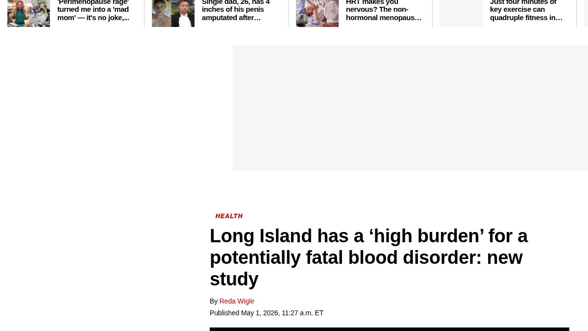 Long Island has a ‘high burden’ for a common blood disorder: new study - New York Post